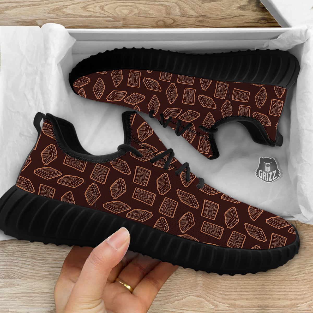 Chocolate Vintage Print Pattern Black Walking Shoes-grizzshop