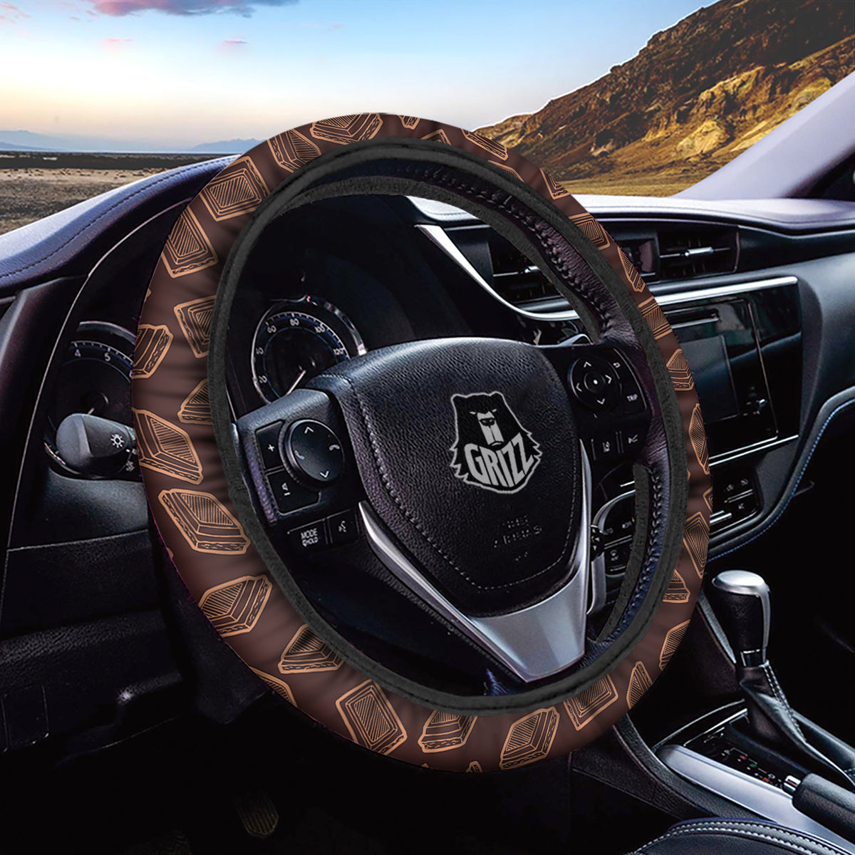Chocolate Vintage Print Pattern Car Steering Wheel Cover-grizzshop