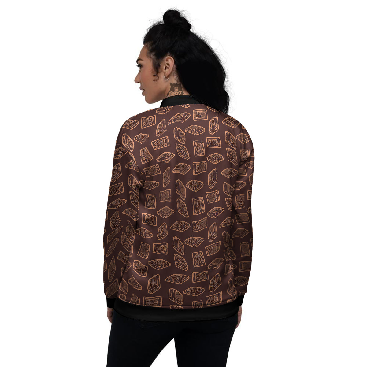 Chocolate Vintage Print Pattern Women's Bomber Jacket-grizzshop