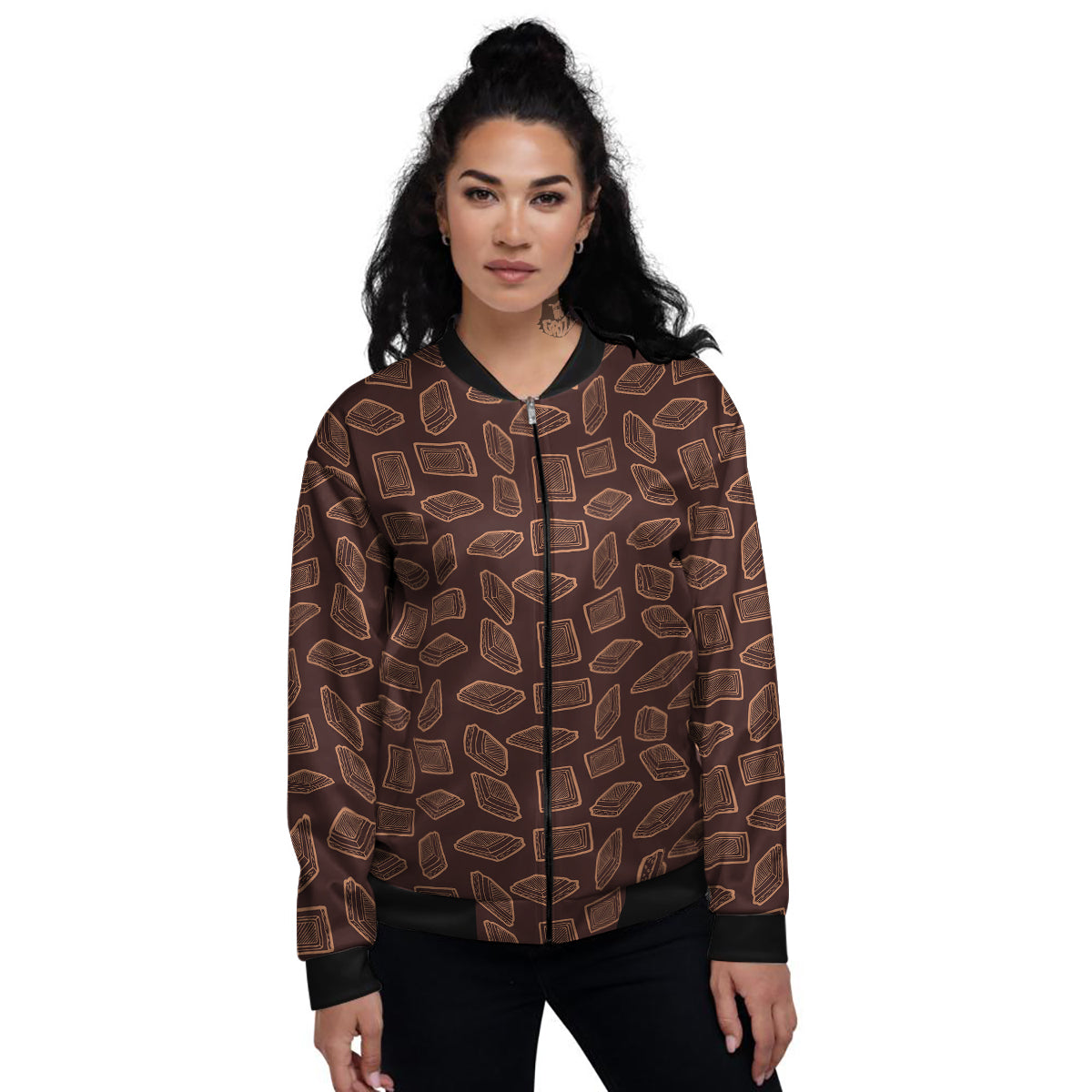 Chocolate Vintage Print Pattern Women's Bomber Jacket-grizzshop
