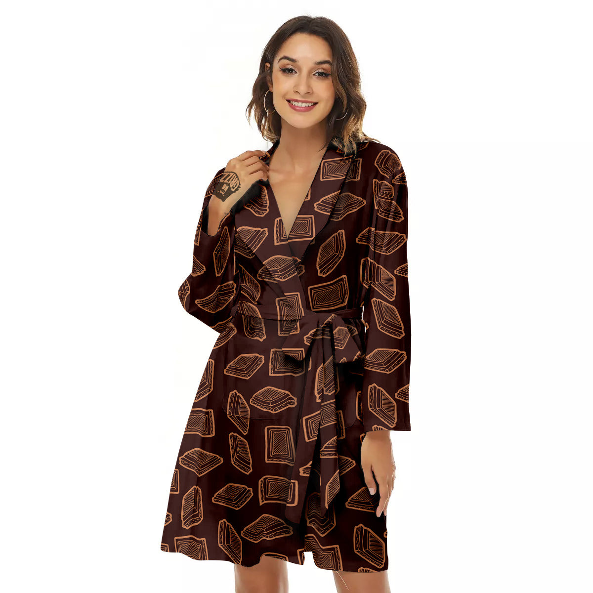 Chocolate Vintage Print Pattern Women's Robe-grizzshop