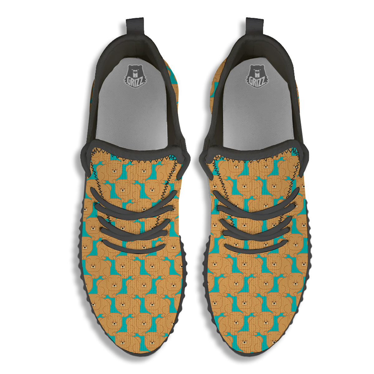 Chow chow And Blue Print Pattern Black Walking Shoes-grizzshop