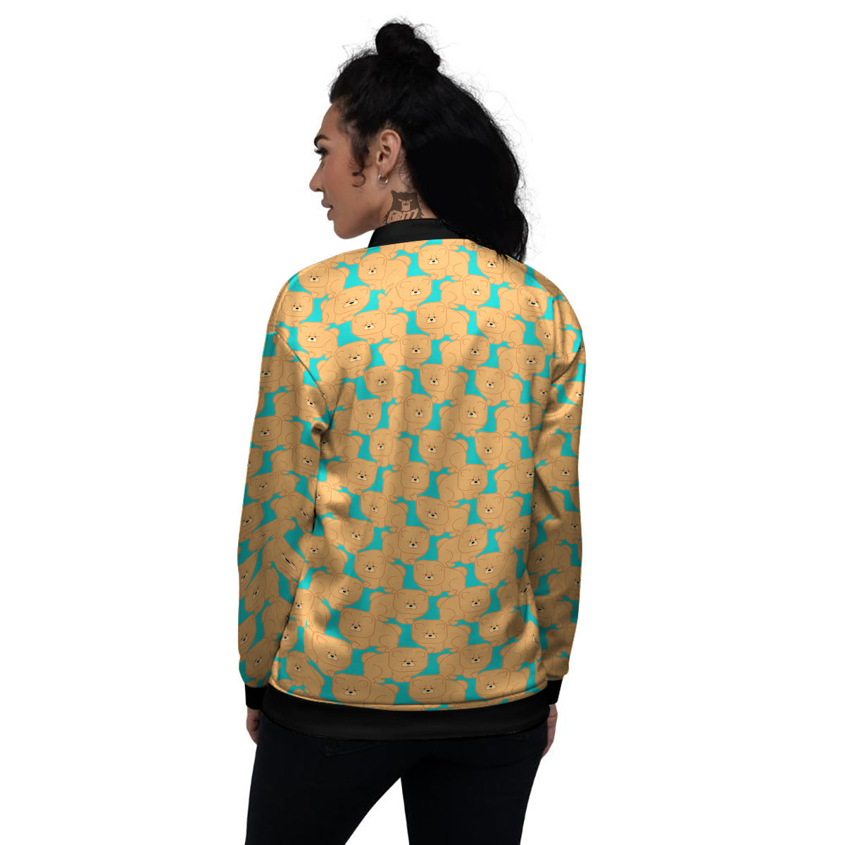 Chow chow And Blue Print Pattern Women's Bomber Jacket-grizzshop
