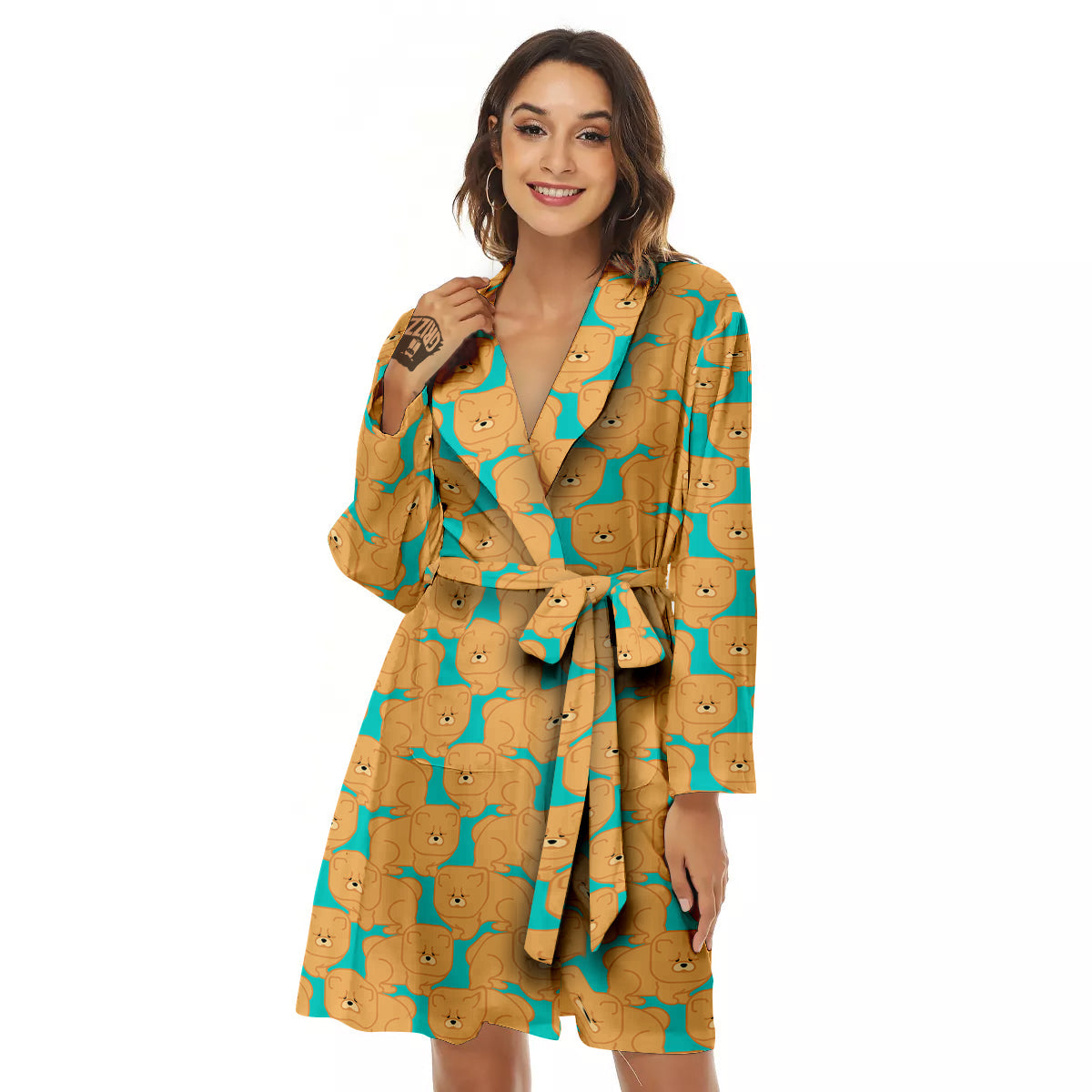 Chow chow And Blue Print Pattern Women's Robe-grizzshop
