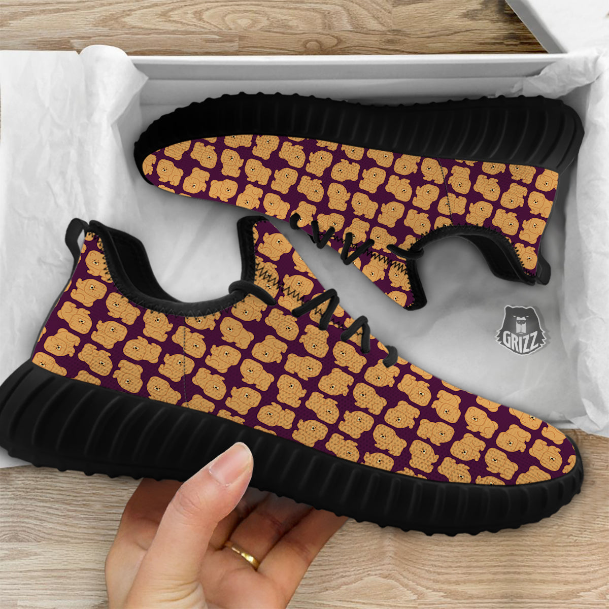 Chow chow And Purple Print Pattern Black Walking Shoes-grizzshop