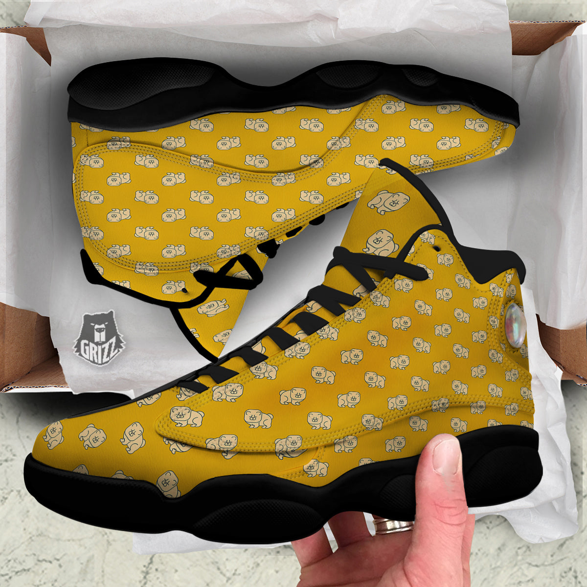 Chow chow And Yellow Print Pattern Black Basketball Shoes-grizzshop