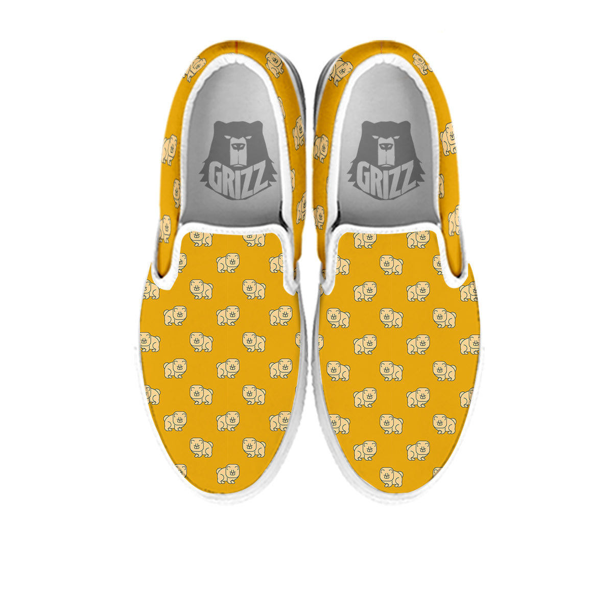 Chow chow And Yellow Print Pattern White Slip On Shoes-grizzshop
