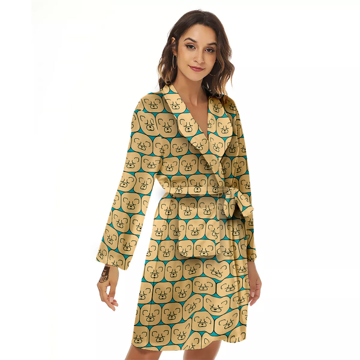 Chow chow Face Print Pattern Women's Robe-grizzshop
