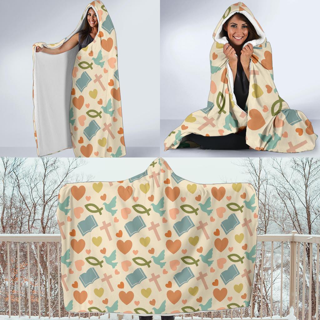 Christian Bible Pattern Print Hooded Blanket-grizzshop