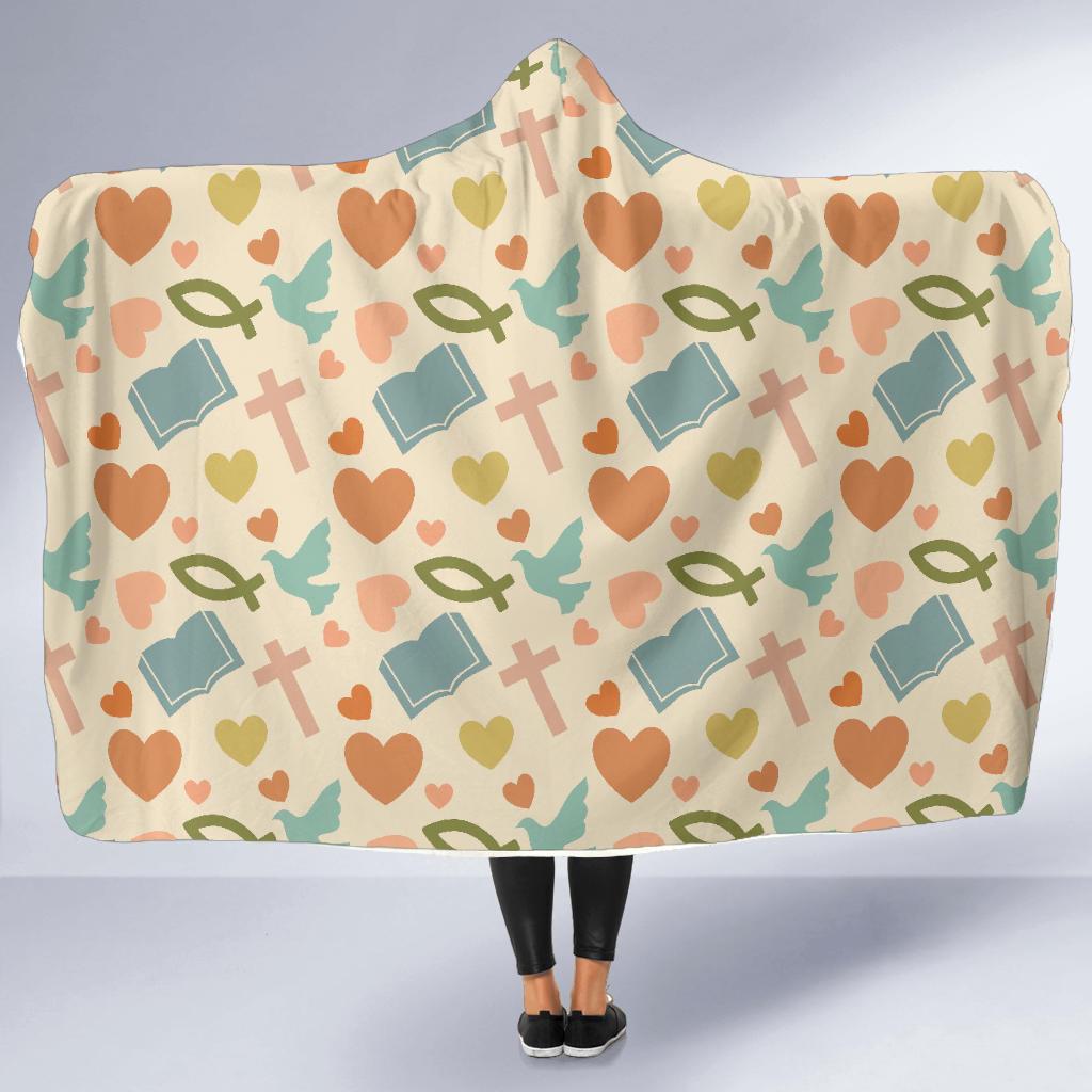 Christian Bible Pattern Print Hooded Blanket-grizzshop