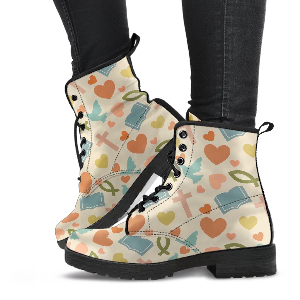 Christian Bible Pattern Print Men Women Leather Boots-grizzshop