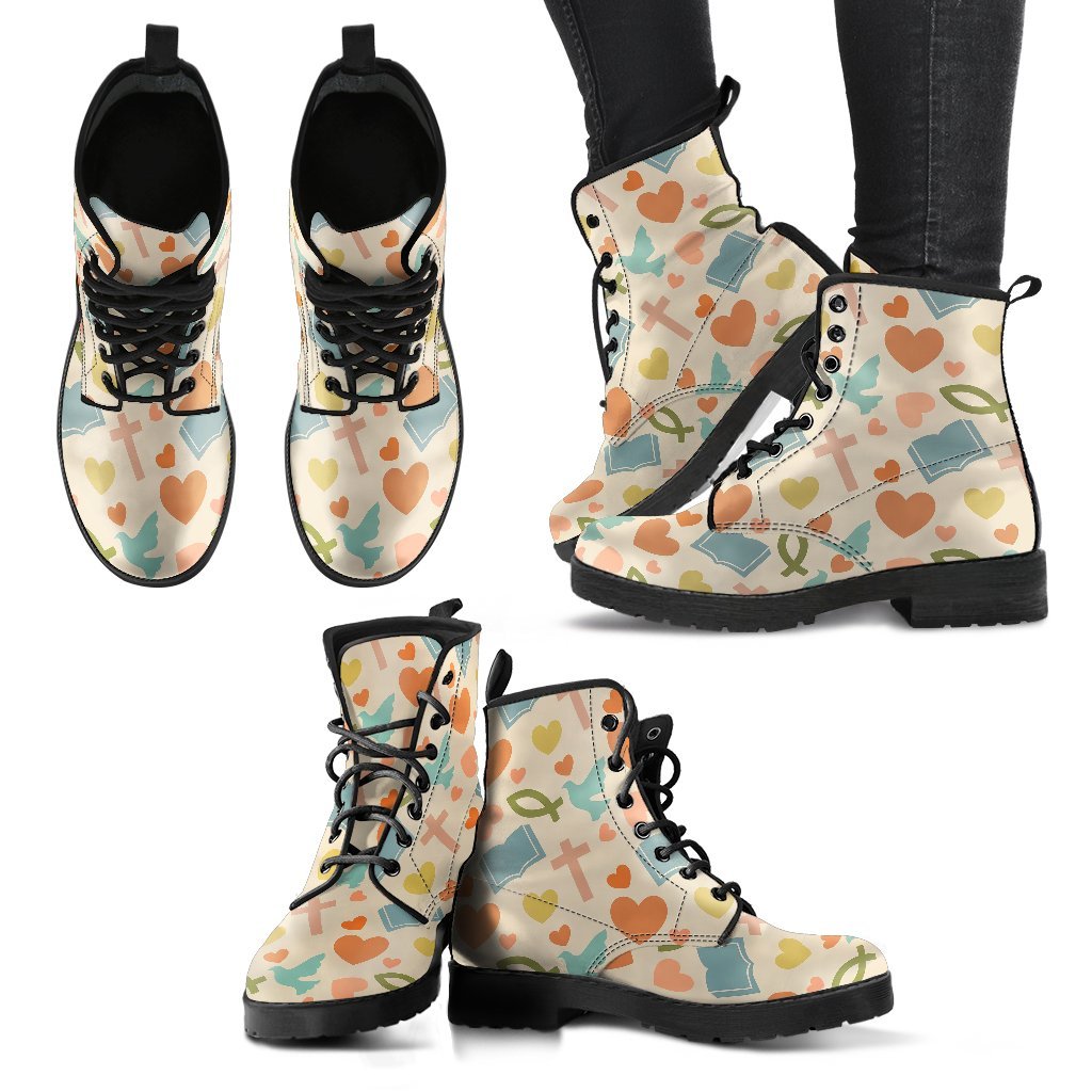 Christian Bible Pattern Print Men Women Leather Boots-grizzshop