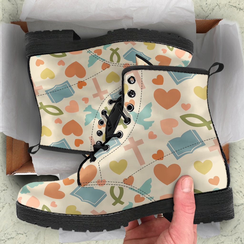 Christian Bible Pattern Print Men Women Leather Boots-grizzshop