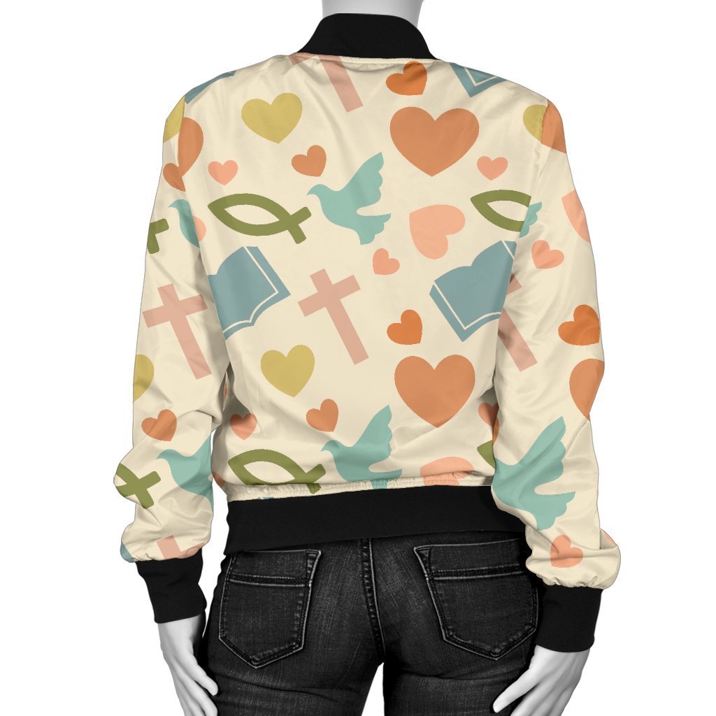 Christian Bible Pattern Print Women Casual Bomber Jacket-grizzshop