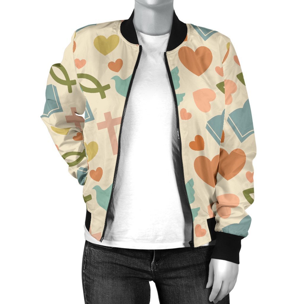 Christian Bible Pattern Print Women Casual Bomber Jacket-grizzshop