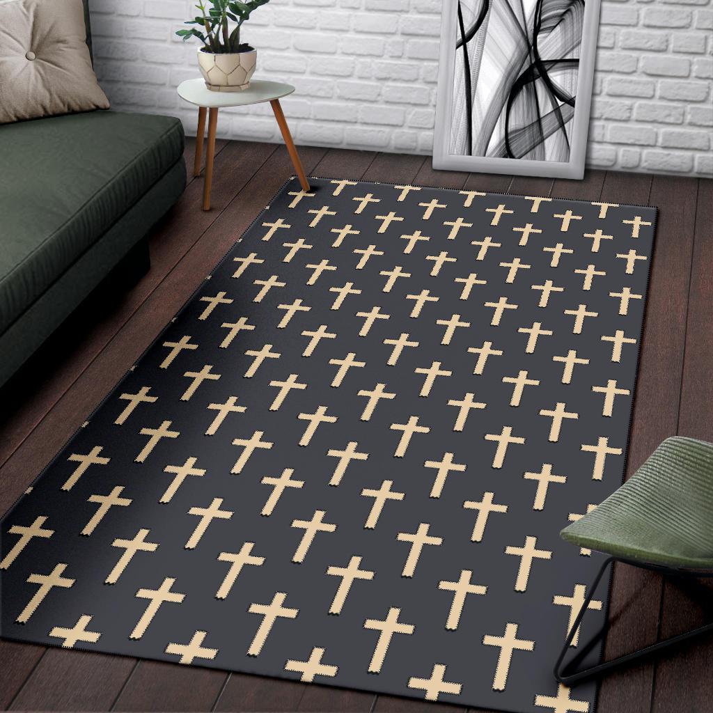 Christian Cross Pattern Print Floor Mat-grizzshop