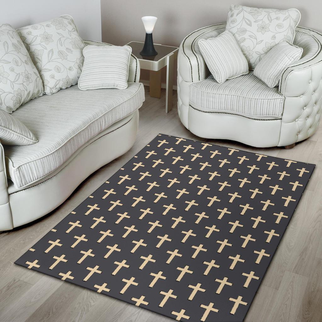 Christian Cross Pattern Print Floor Mat-grizzshop
