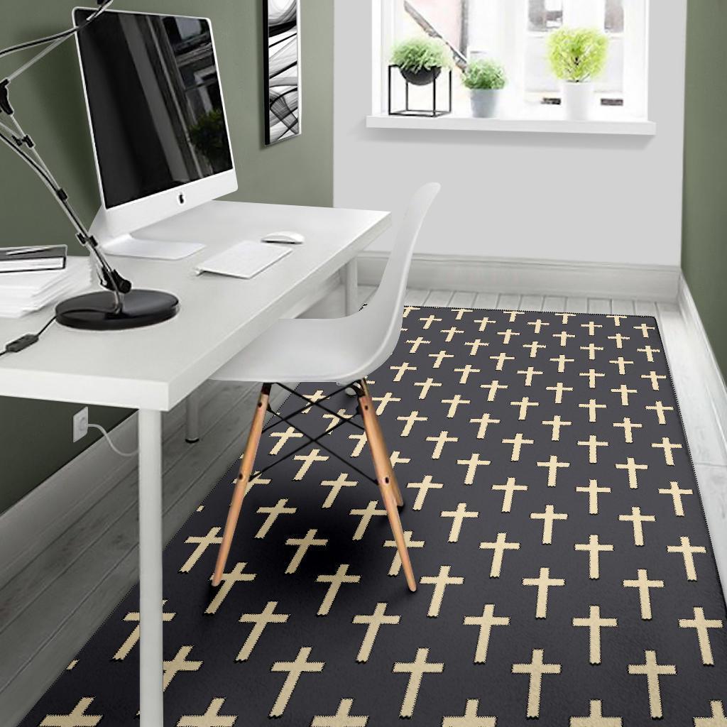 Christian Cross Pattern Print Floor Mat-grizzshop