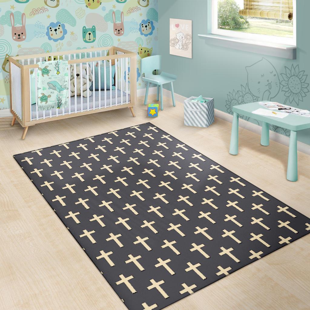 Christian Cross Pattern Print Floor Mat-grizzshop