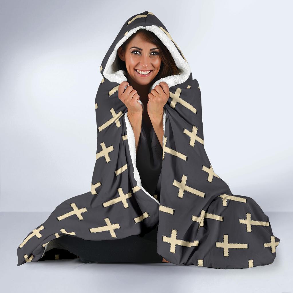 Christian Cross Pattern Print Hooded Blanket-grizzshop