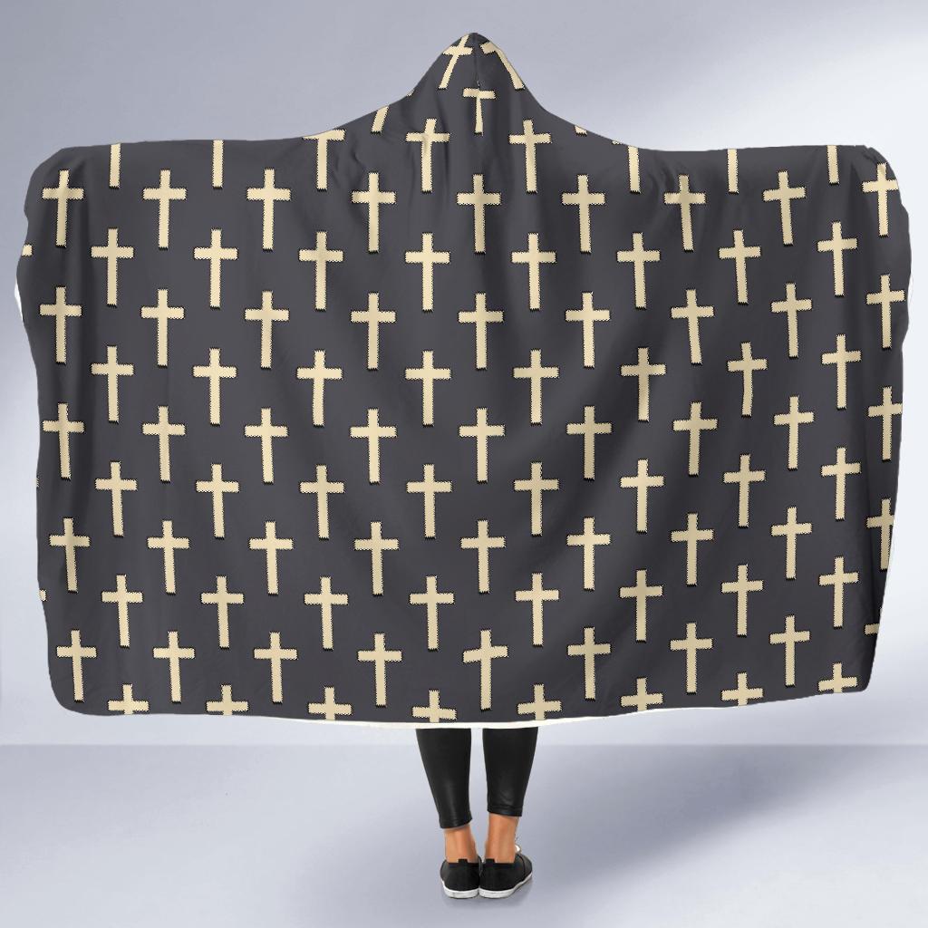 Christian Cross Pattern Print Hooded Blanket-grizzshop