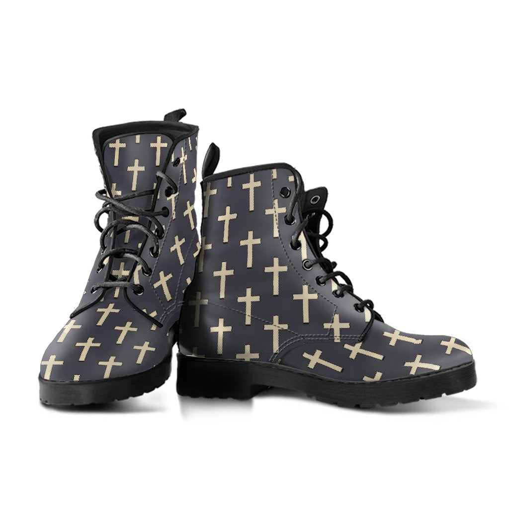 Christian Cross Pattern Print Men Women Leather Boots-grizzshop