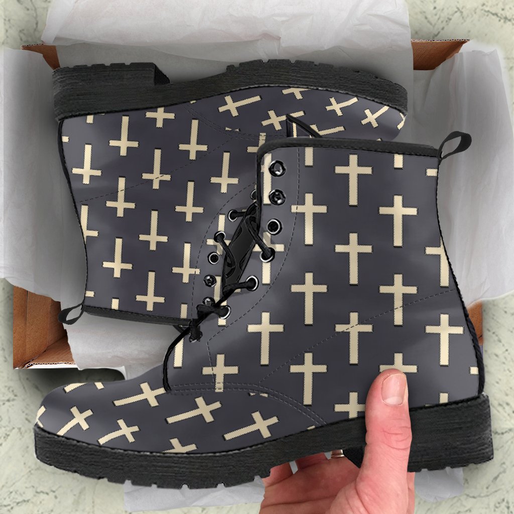 Christian Cross Pattern Print Men Women Leather Boots-grizzshop