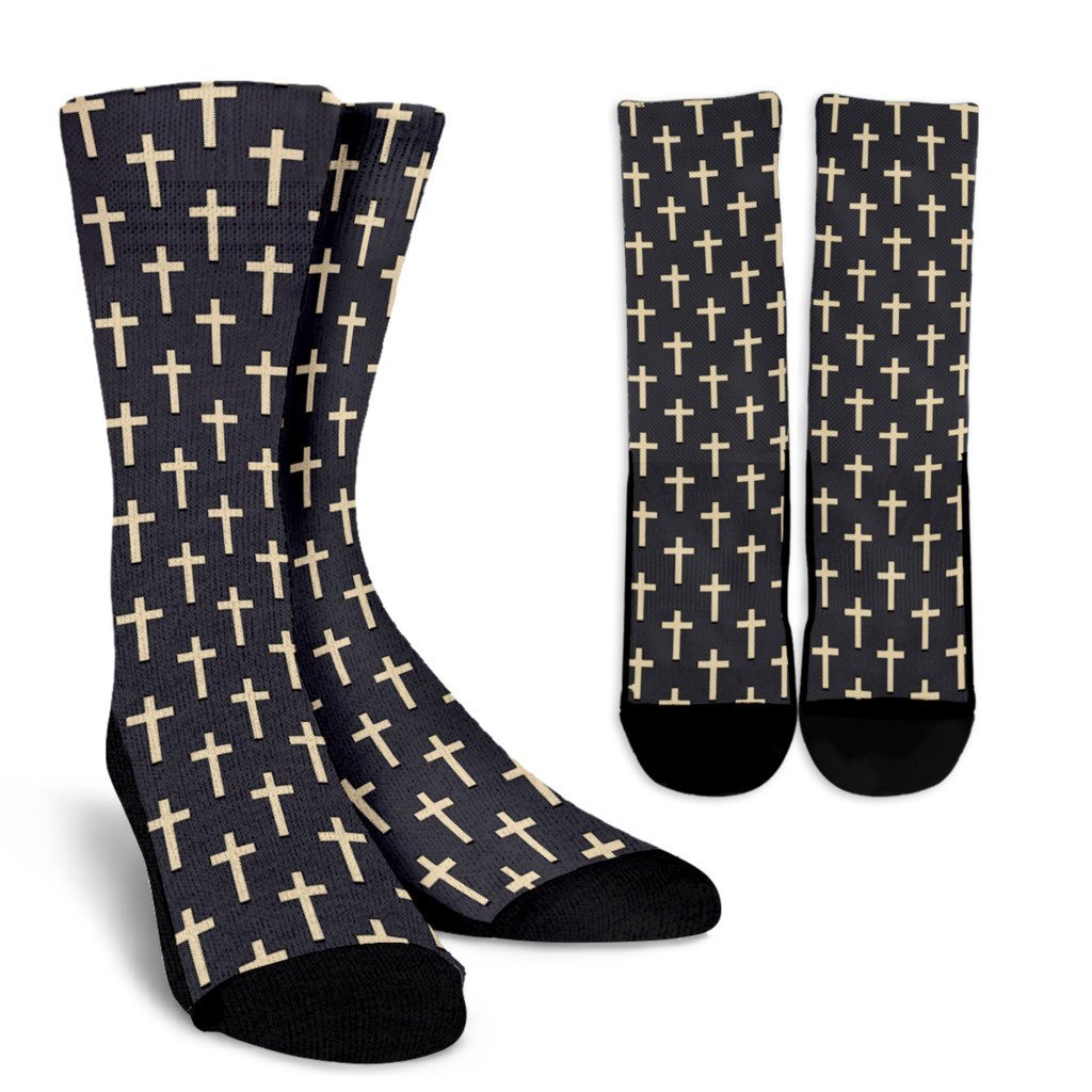 Christian Cross Pattern Print Unisex Crew Socks-grizzshop