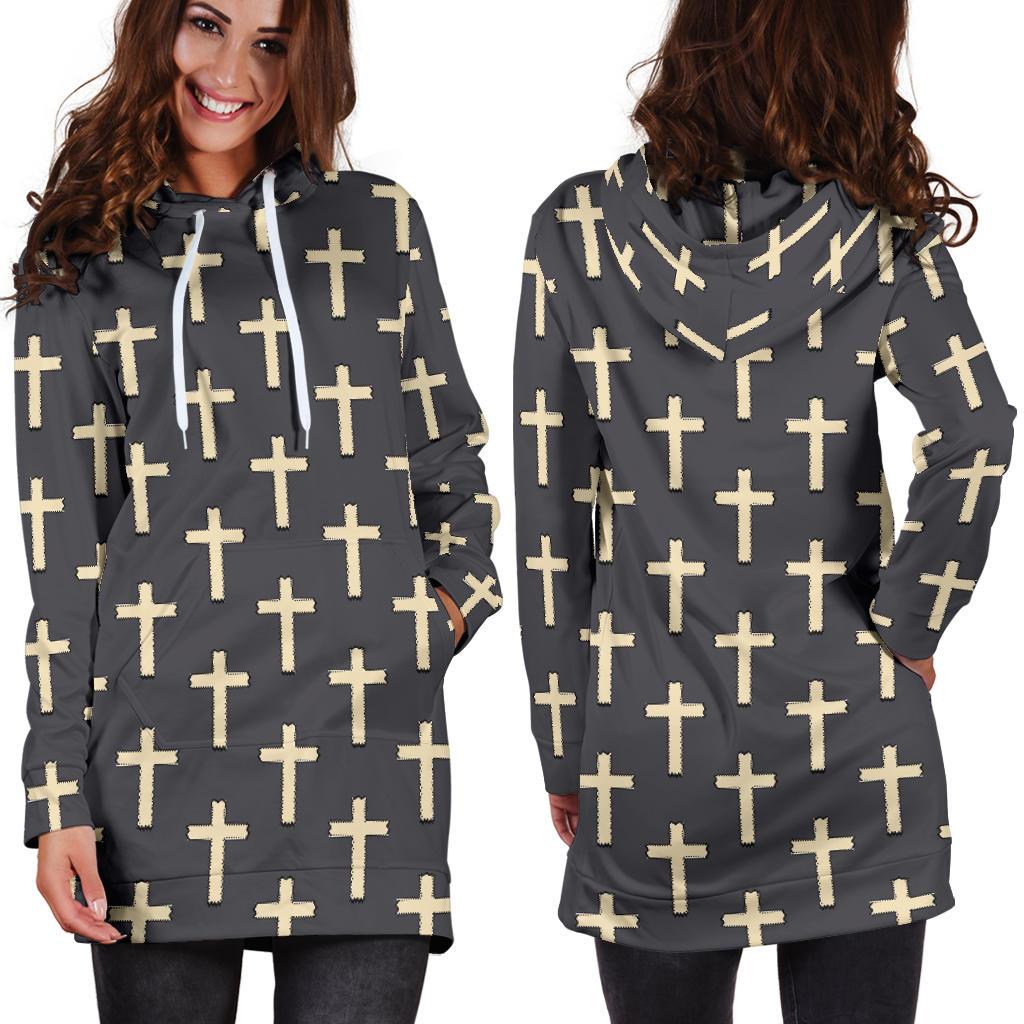Christian Cross Pattern Print Women Hoodie Dress-grizzshop