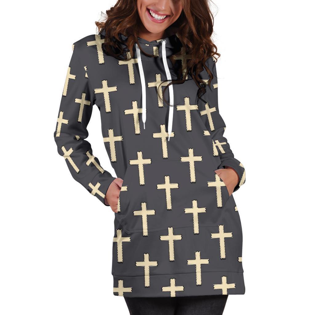 Christian Cross Pattern Print Women Hoodie Dress-grizzshop