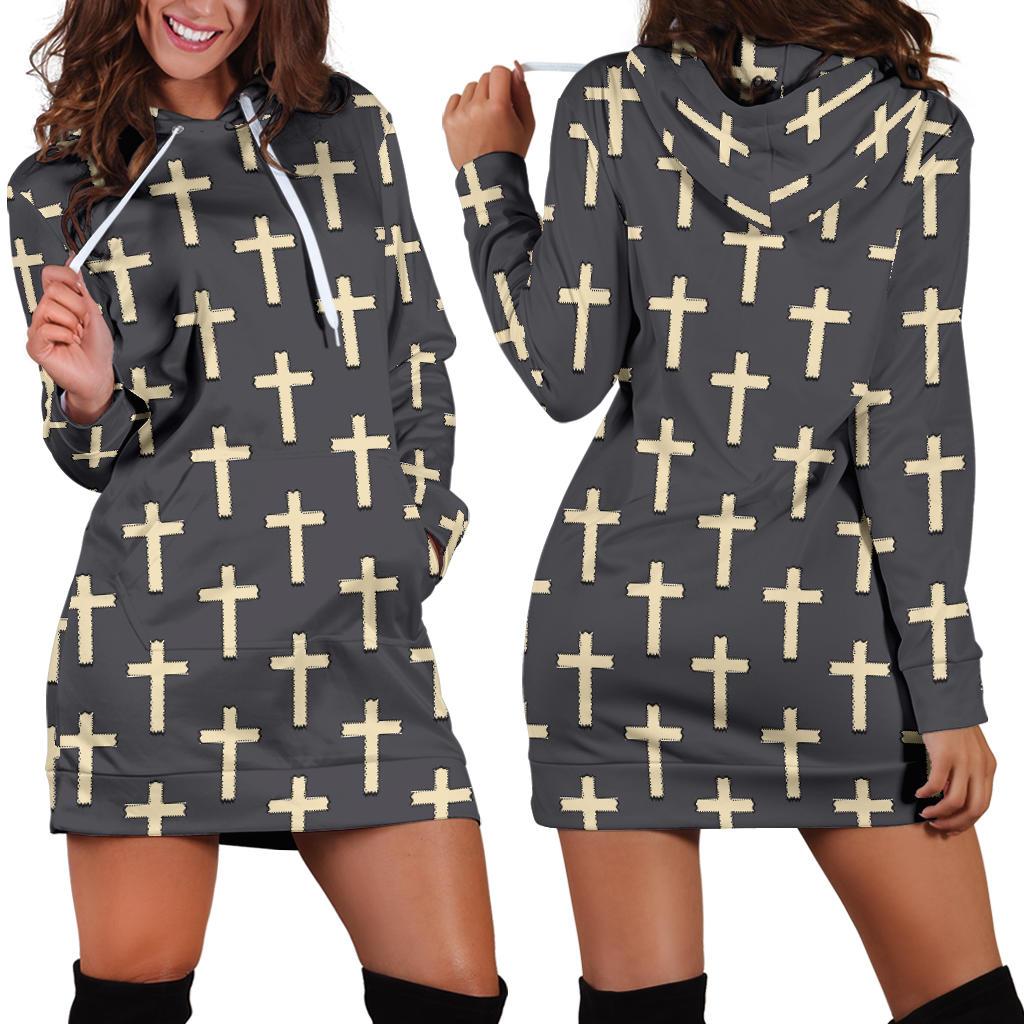 Christian Cross Pattern Print Women Hoodie Dress-grizzshop