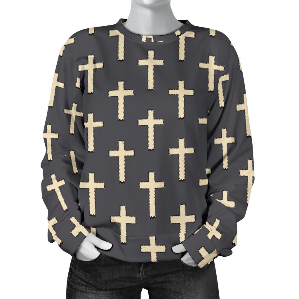 Christian Cross Pattern Print Women's Sweatshirt-grizzshop