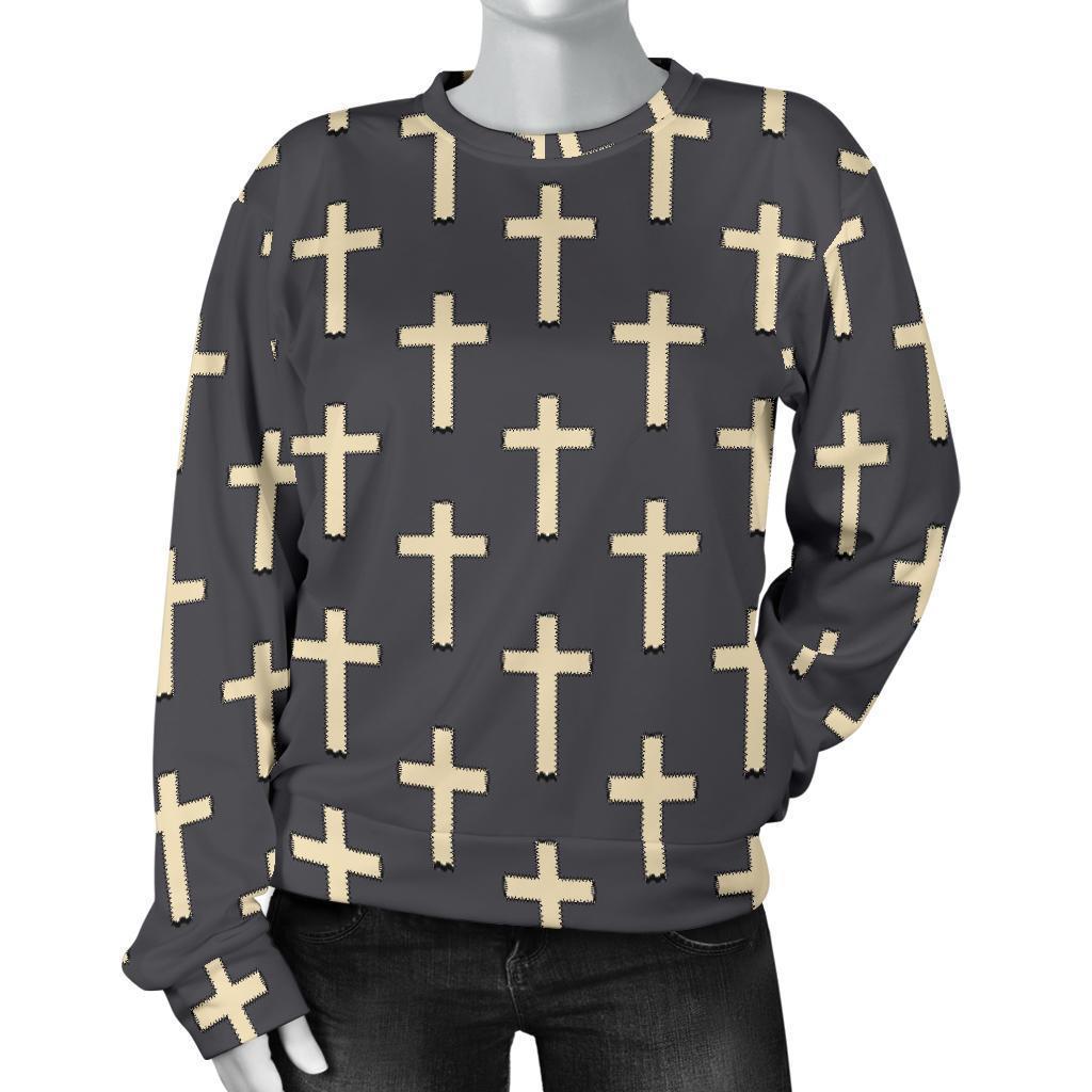 Christian Cross Pattern Print Women's Sweatshirt-grizzshop