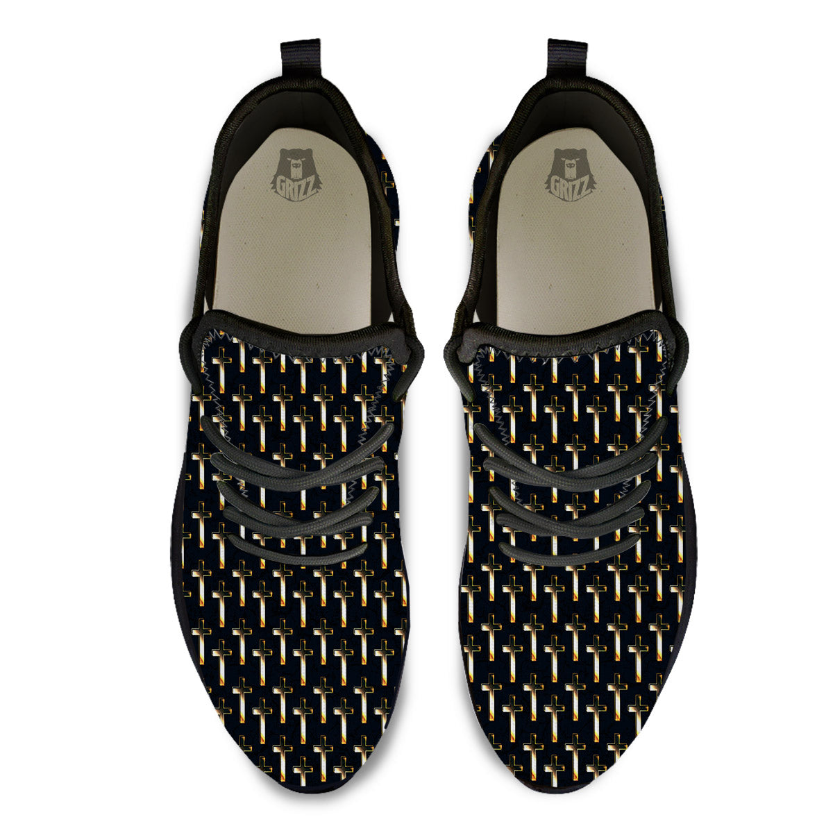 Christian Cross Print Pattern Black Athletic Shoes-grizzshop