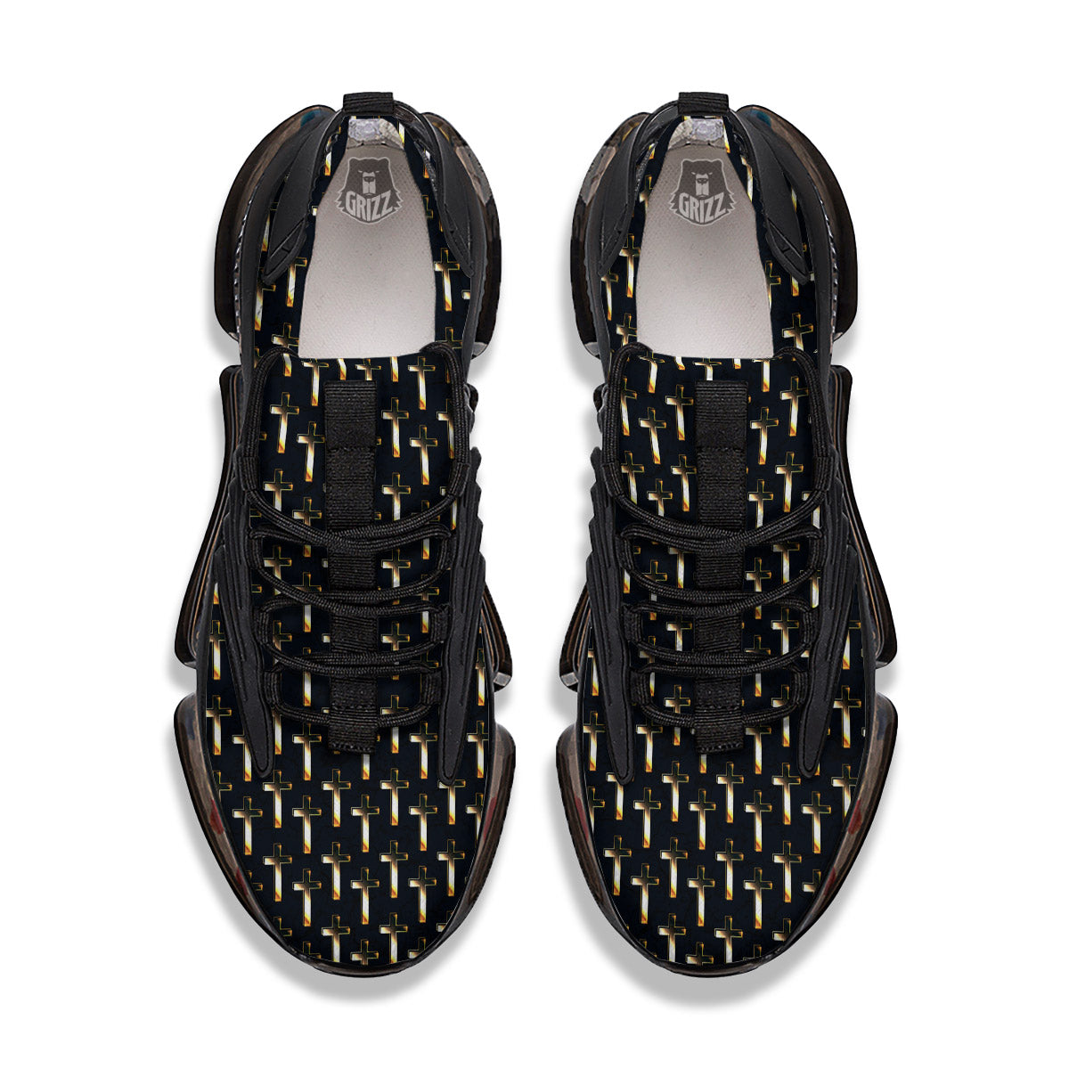 Christian Cross Print Pattern Black Gym Shoes-grizzshop