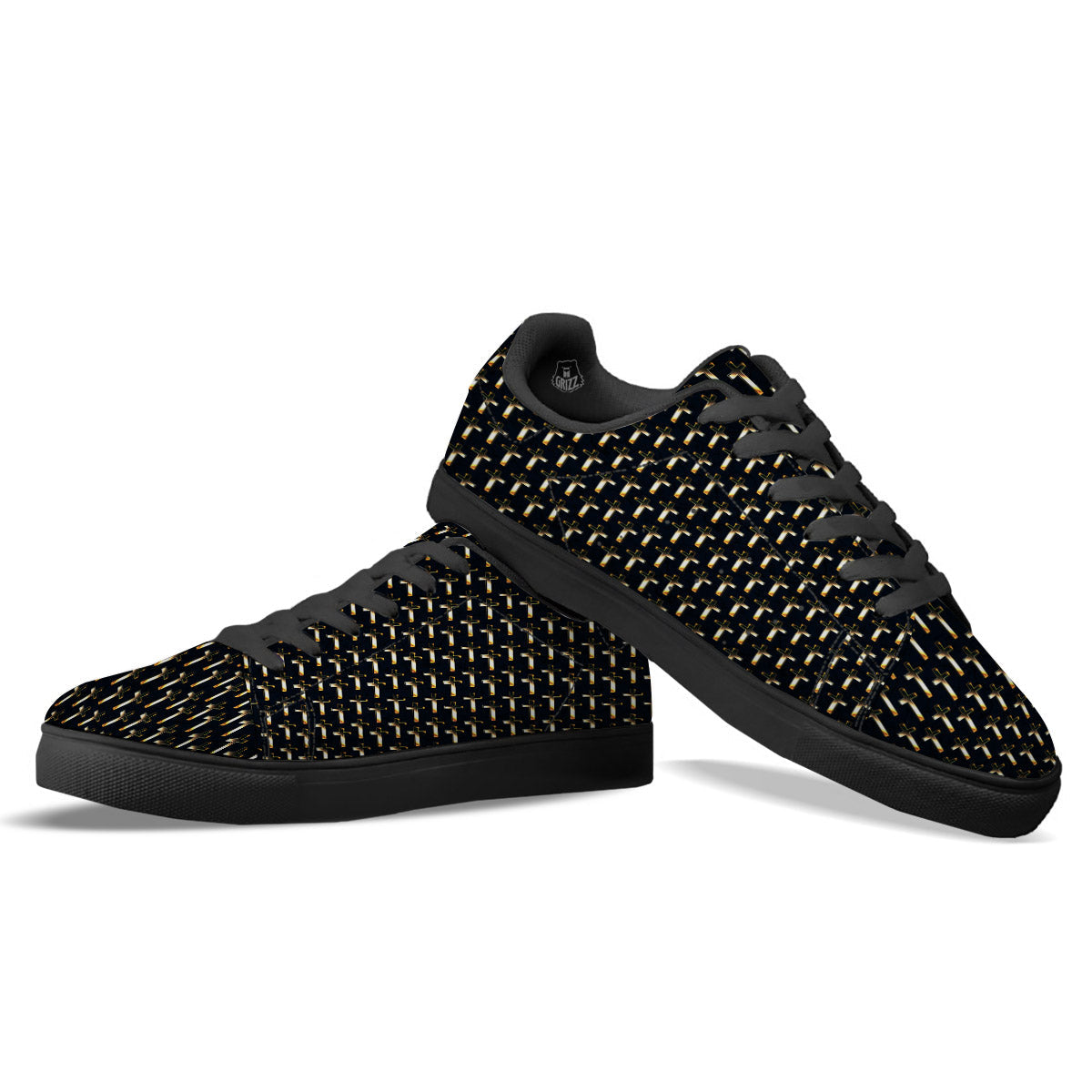 Christian Cross Print Pattern Black Low Top Sneakers-grizzshop