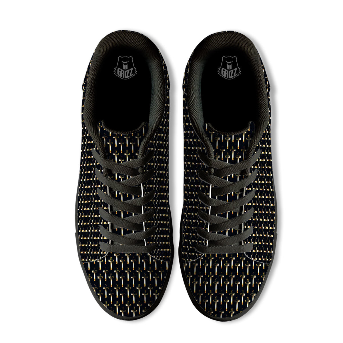 Christian Cross Print Pattern Black Low Top Sneakers-grizzshop