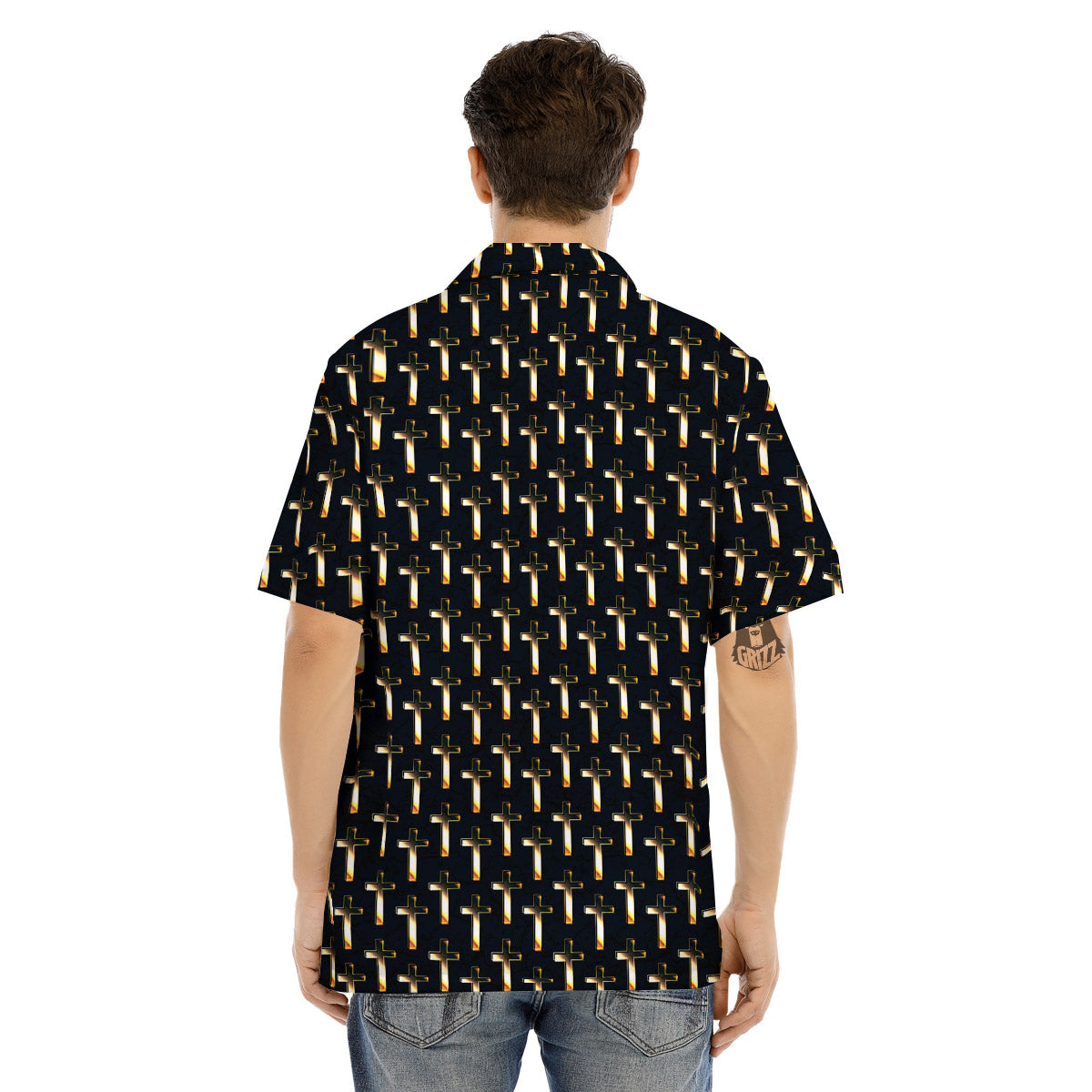 Christian Cross Print Pattern Men's Hawaiian Shirt-grizzshop