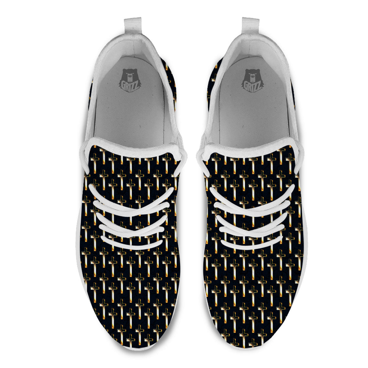 Christian Cross Print Pattern White Athletic Shoes-grizzshop
