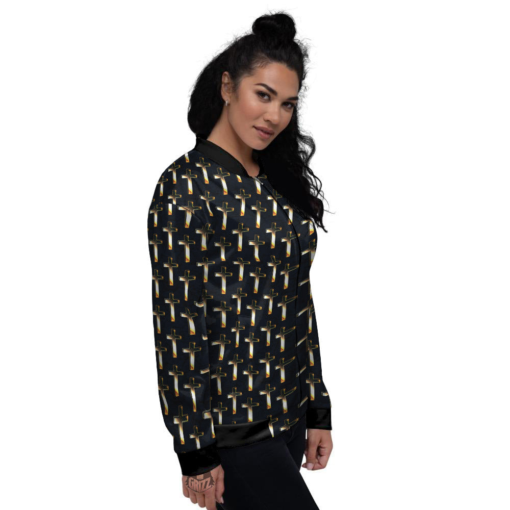 Christian Cross Print Pattern Women's Bomber Jacket-grizzshop