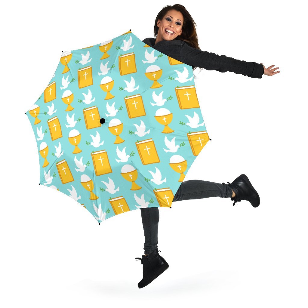 Christian Dove Pattern Print Automatic Foldable Umbrella-grizzshop