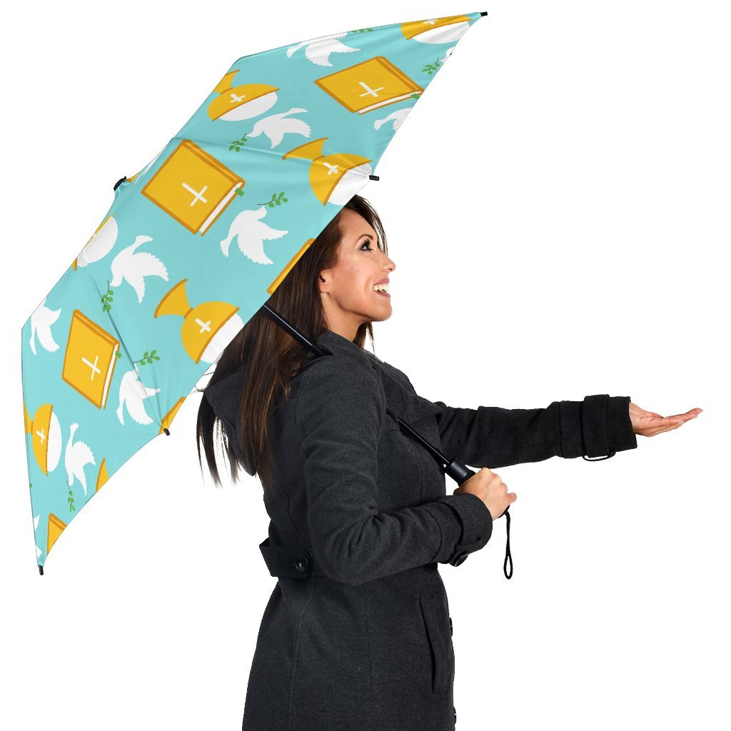Christian Dove Pattern Print Automatic Foldable Umbrella-grizzshop