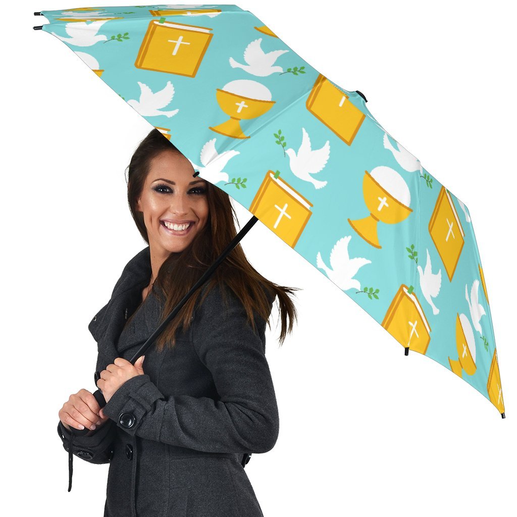 Christian Dove Pattern Print Automatic Foldable Umbrella-grizzshop