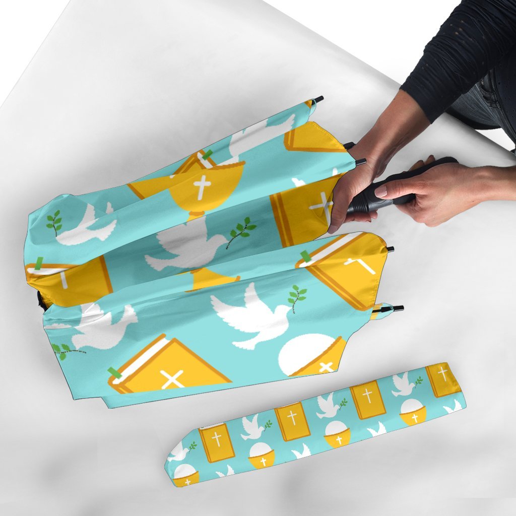 Christian Dove Pattern Print Automatic Foldable Umbrella-grizzshop