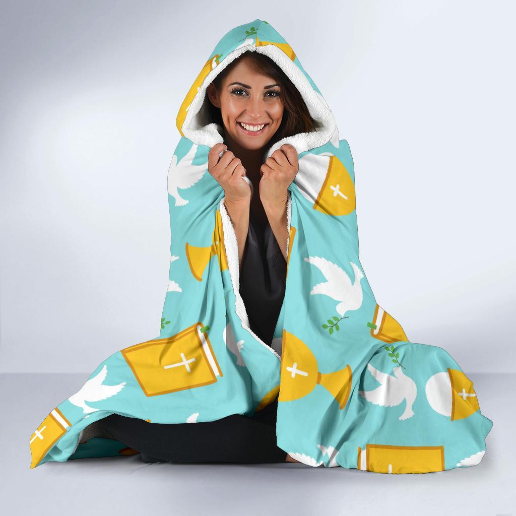 Christian Dove Pattern Print Hooded Blanket-grizzshop