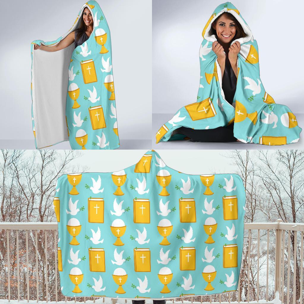 Christian Dove Pattern Print Hooded Blanket-grizzshop