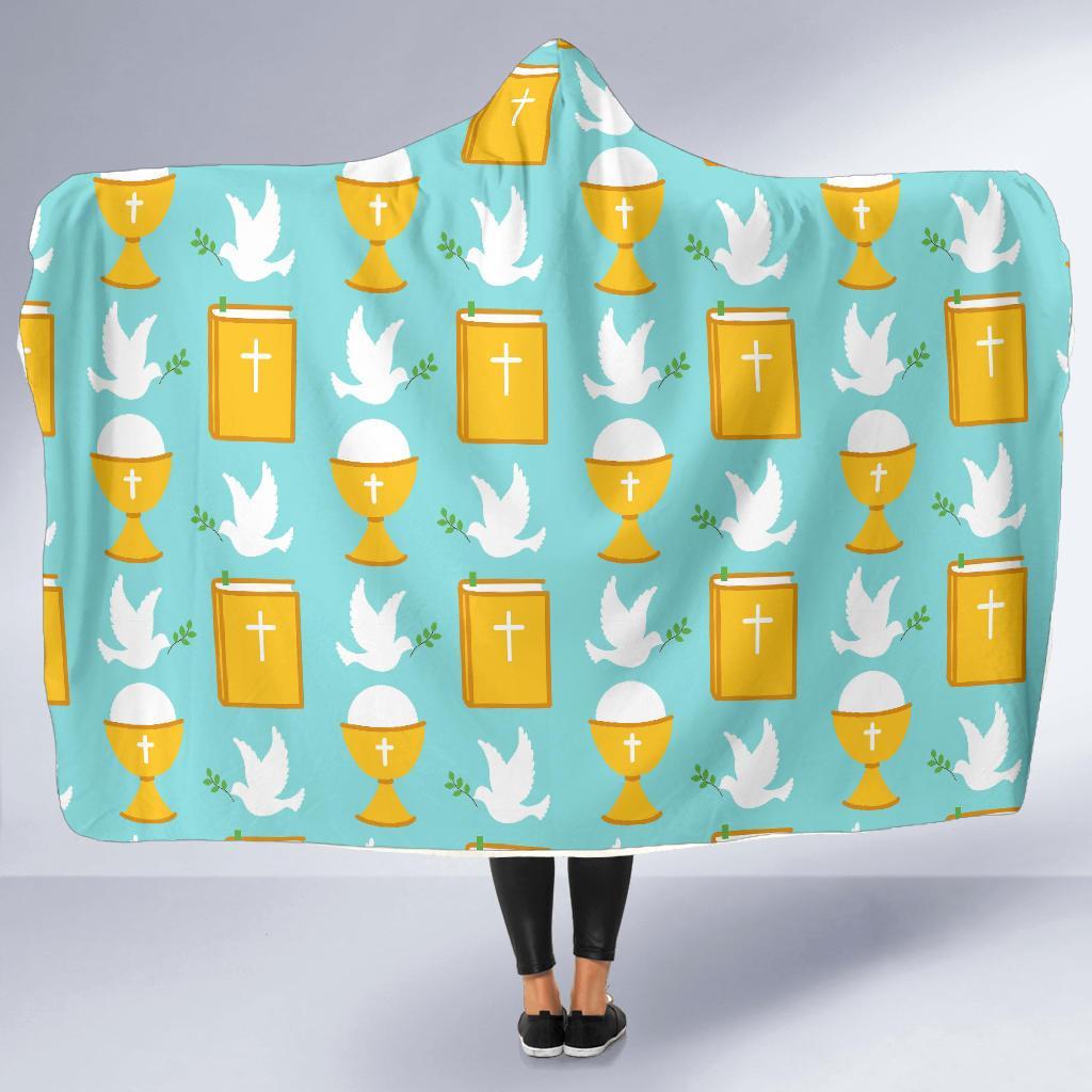 Christian Dove Pattern Print Hooded Blanket-grizzshop