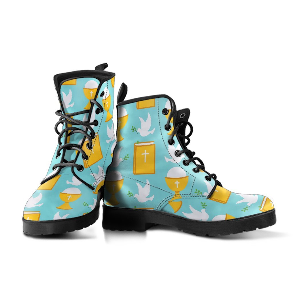 Christian Dove Pattern Print Men Women Leather Boots-grizzshop