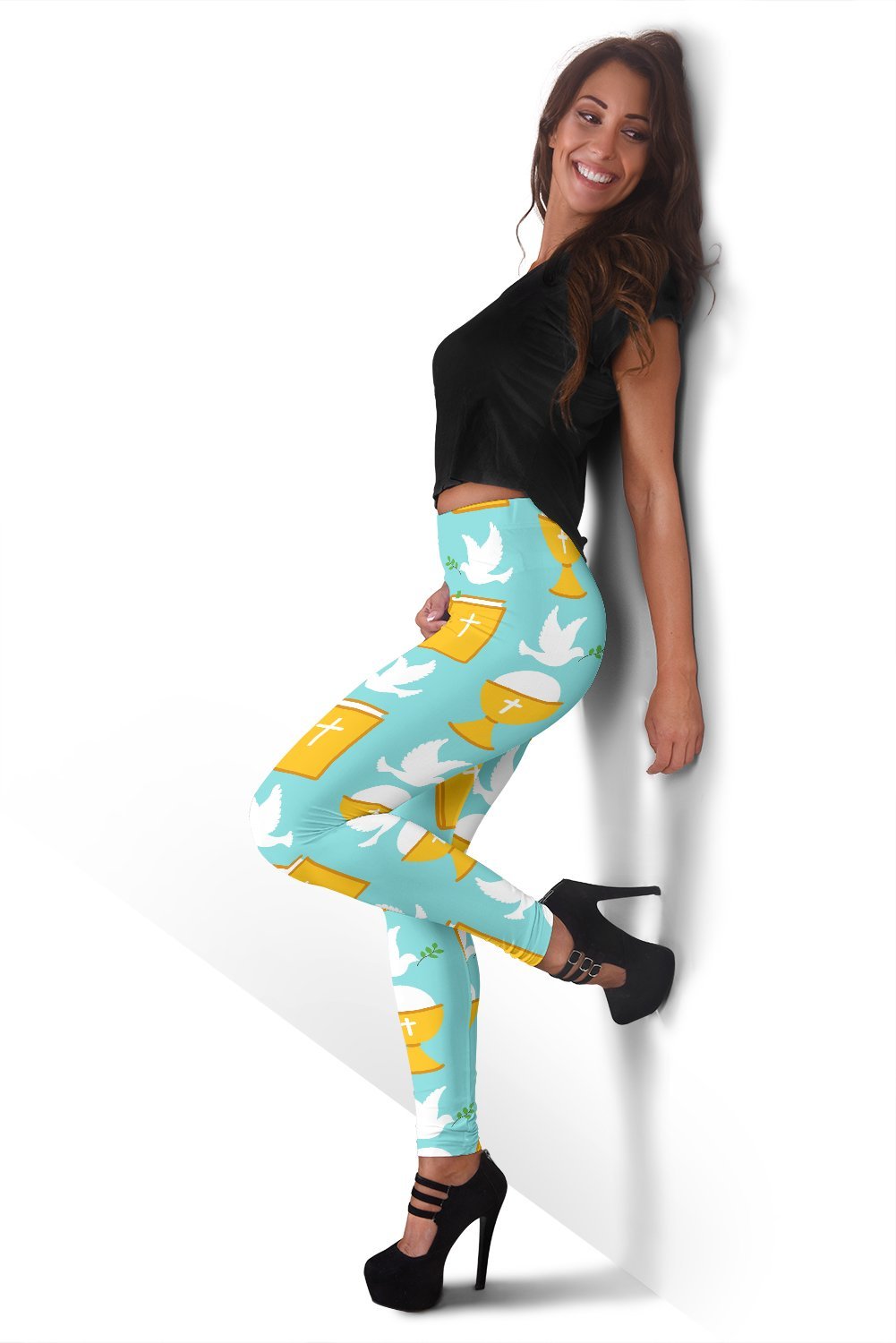 Christian Dove Pattern Print Women Leggings-grizzshop
