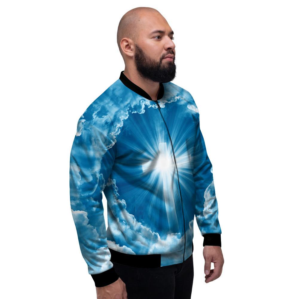 Christian Holy Cross Shiny Print Men's Bomber Jacket-grizzshop
